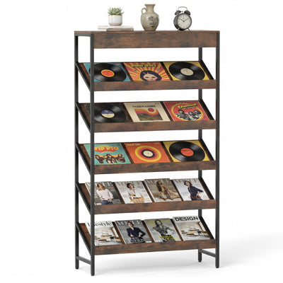 6-Tier Tall Freestanding Bookshelf with Angled Shelves for Home Office-Rustic Brown