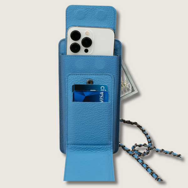 Leather Blue Crossbody Bag Phone Wallet - Columbus