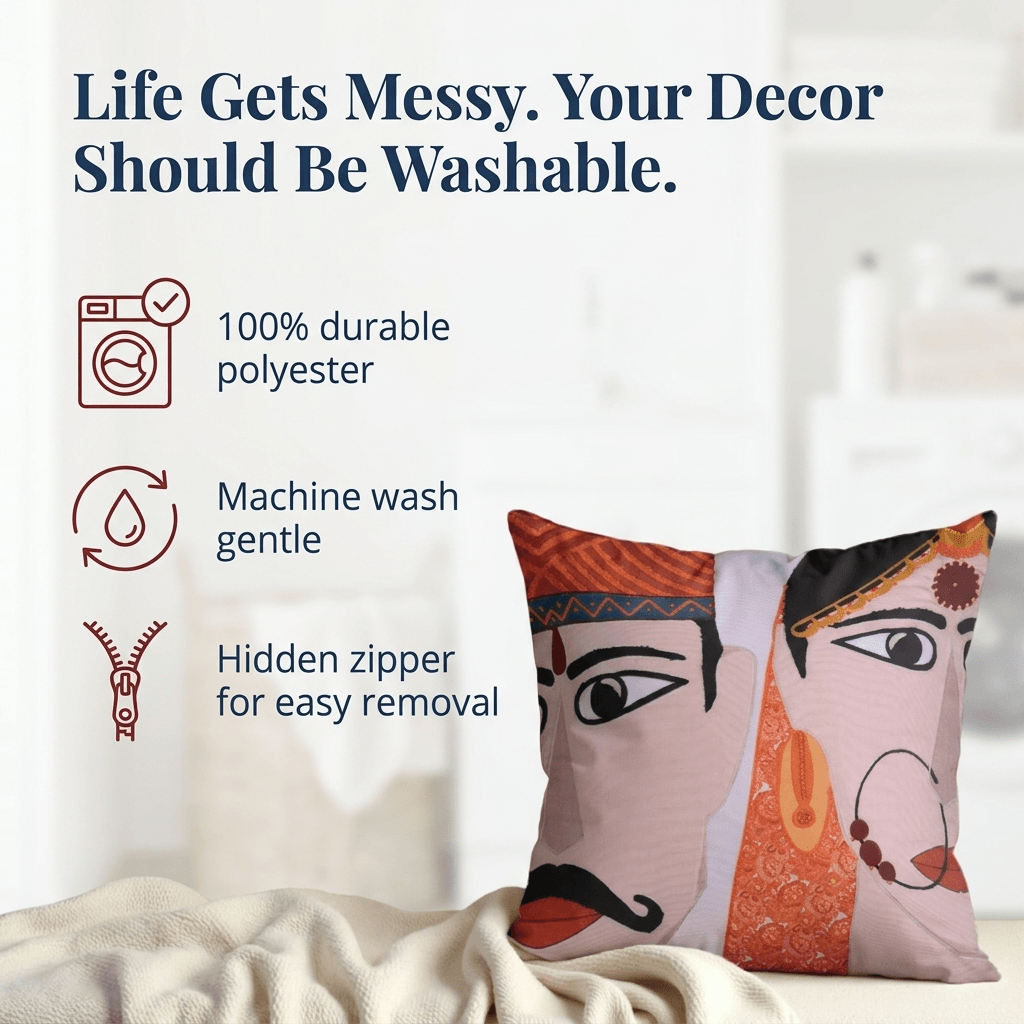 Throw Pillow Covers - Set of 2 or 4 Decorative Cushions with Man Woman Design, 18x18 Inches