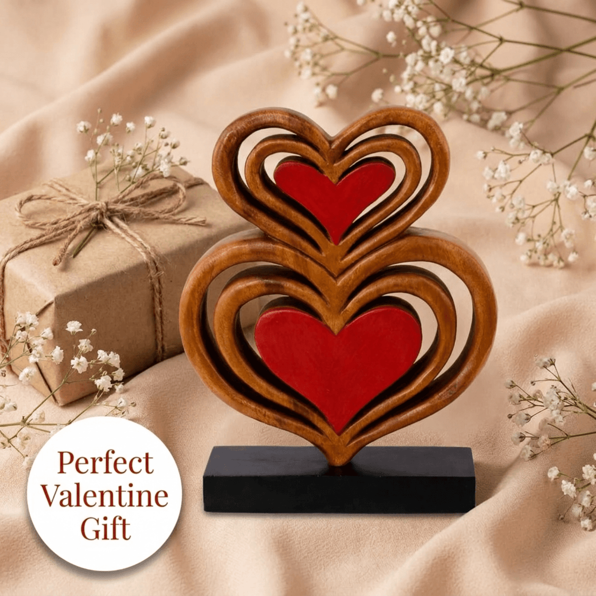 Wooden Heart Sculpture – Twin Souls, Acacia Wood