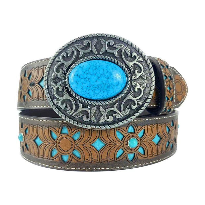 TOPACC Western Turquoise Belts - Oval turquoise buckle#1 Copper/Bronze - Gifts for You 'n Me