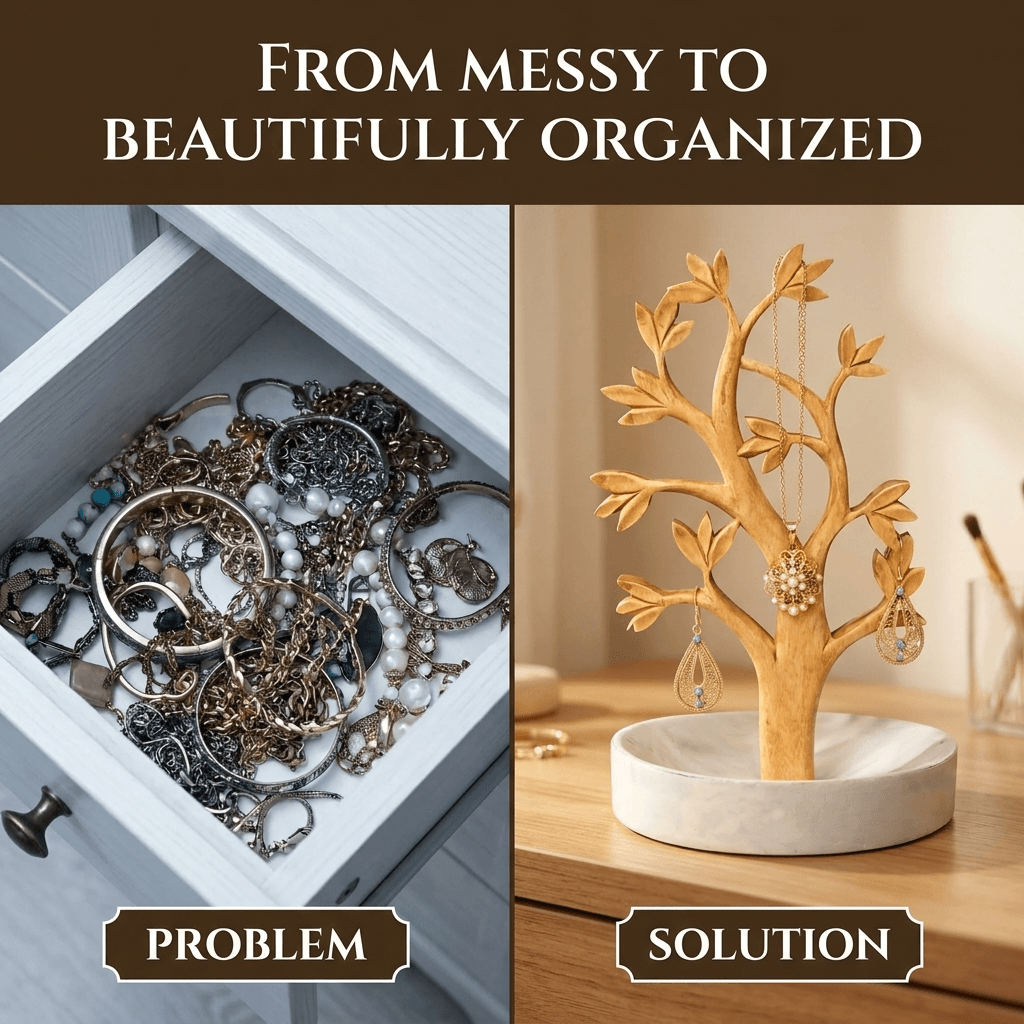Jewelry Tree Stand – Timber Grace, Solid Wood
