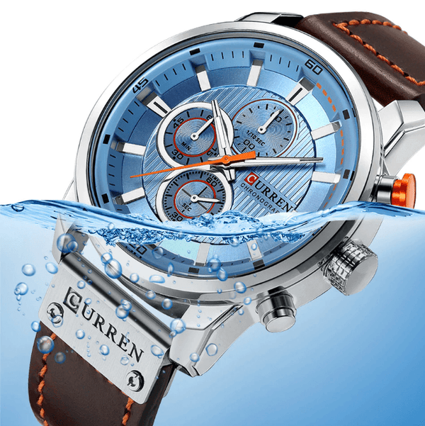 Men's Waterproof Elegant Sport Watch With Chronometers Day View, Leather  Belts And Hardlex Scratch Resistant Glass Perfect Gift For Him