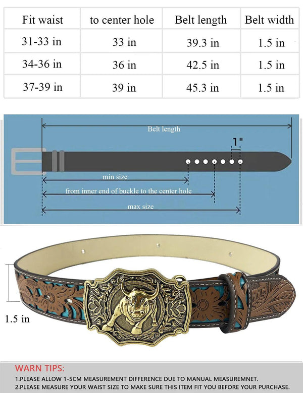 TOPACC Western Turquoise Belts - Bullfight Belt Buckle Copper/Bronze - Gifts for You 'n Me
