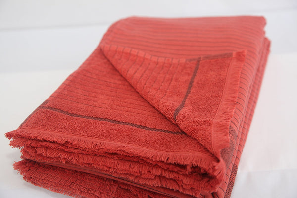 Del Mar Red Turkish Terry Towel Set – 2-in-1 Quick Dry & Plush Bath Towels, Luxury Turkish Cotton Spa & Beach Towels