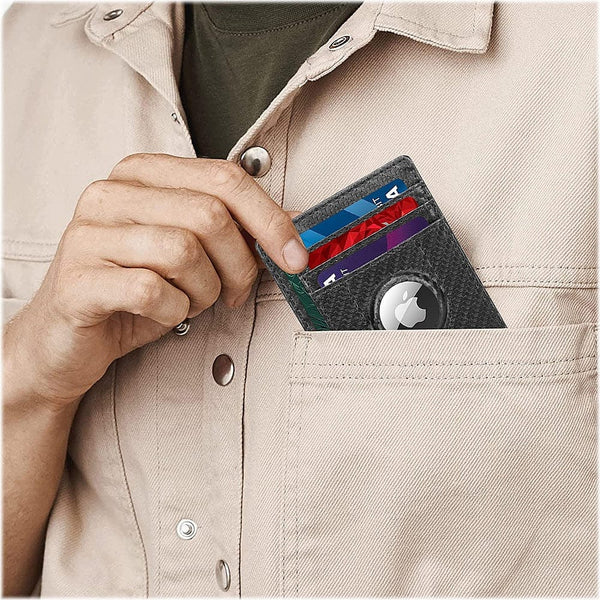 Slim Leather Carbon Style Wallet Case - Apple AirTag Zerodamage Sahara Case LLC