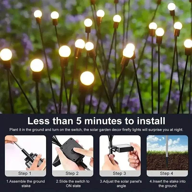 Solar Firefly Garden Lights | LED Outdoor Waterproof Pathway Lighting – Warm White