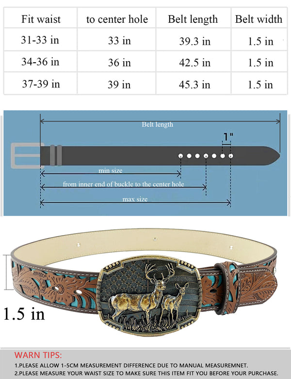 TOPACC Western Turquoise Belts - Deer American flag Belt Buckle Copper/Bronze