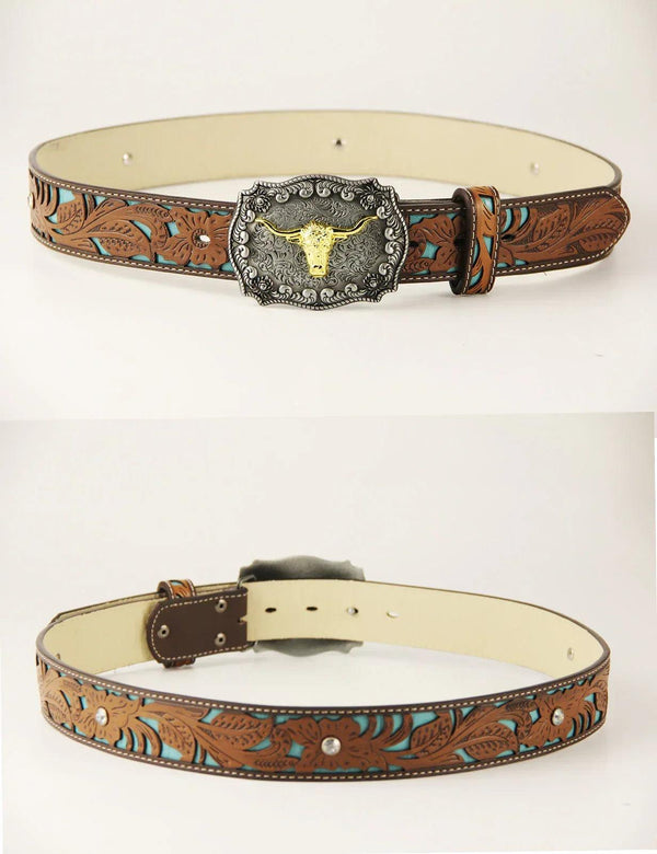 TOPACC Western Turquoise Belts - Texas Longhorn Belt Buckle - Gifts for You 'n Me