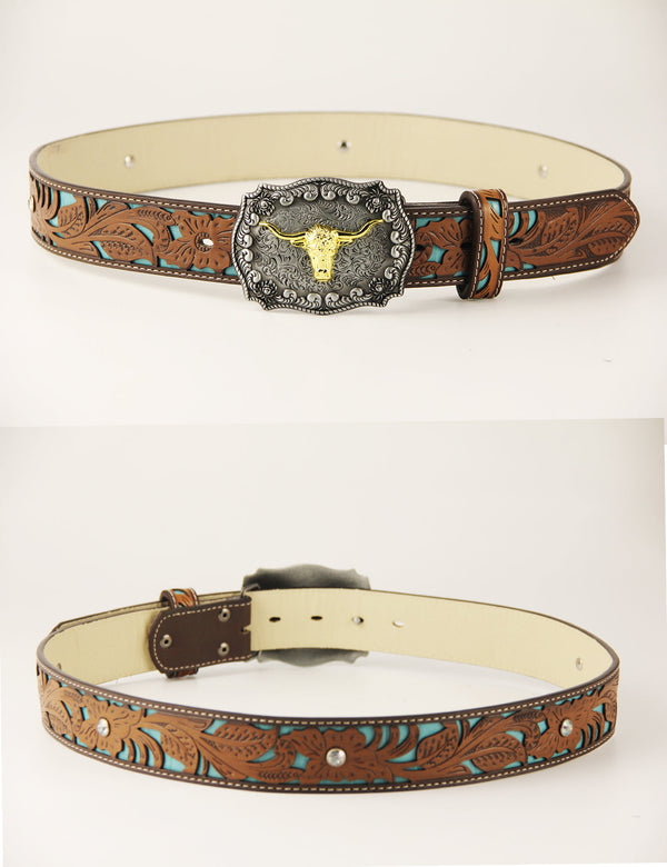 TOPACC Western Turquoise Belts - Texas Longhorn Belt Buckle