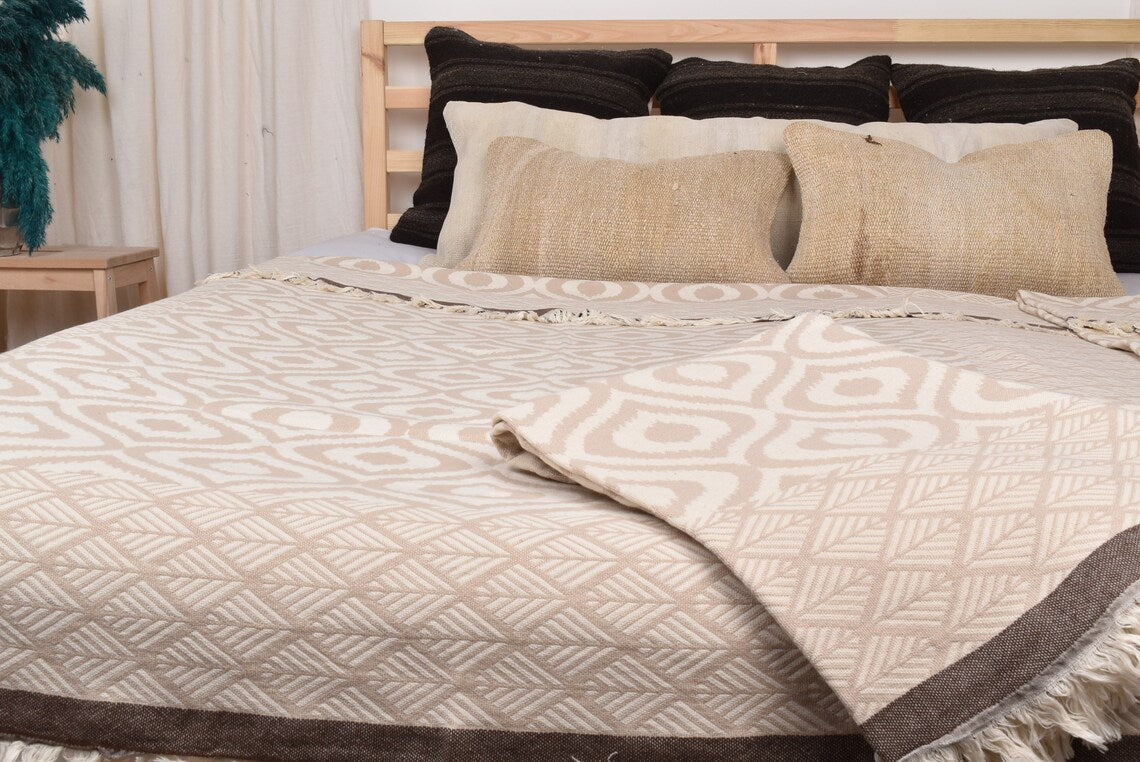 Ikat Beige Turkish Throw