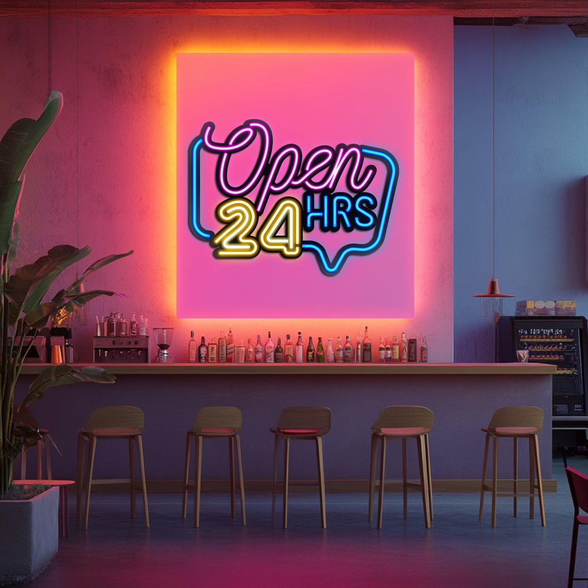 Open 24 HRS Metal Neon Wall Art- LN0039