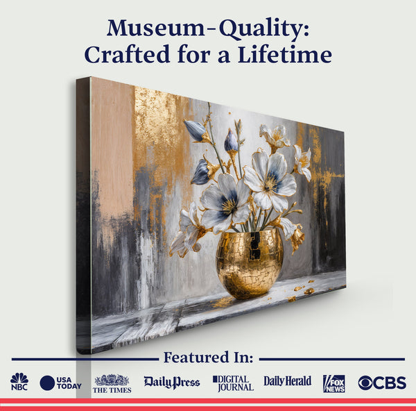 Magnolia Bloom in Gold Abstract Wall Art Tailored Canvases