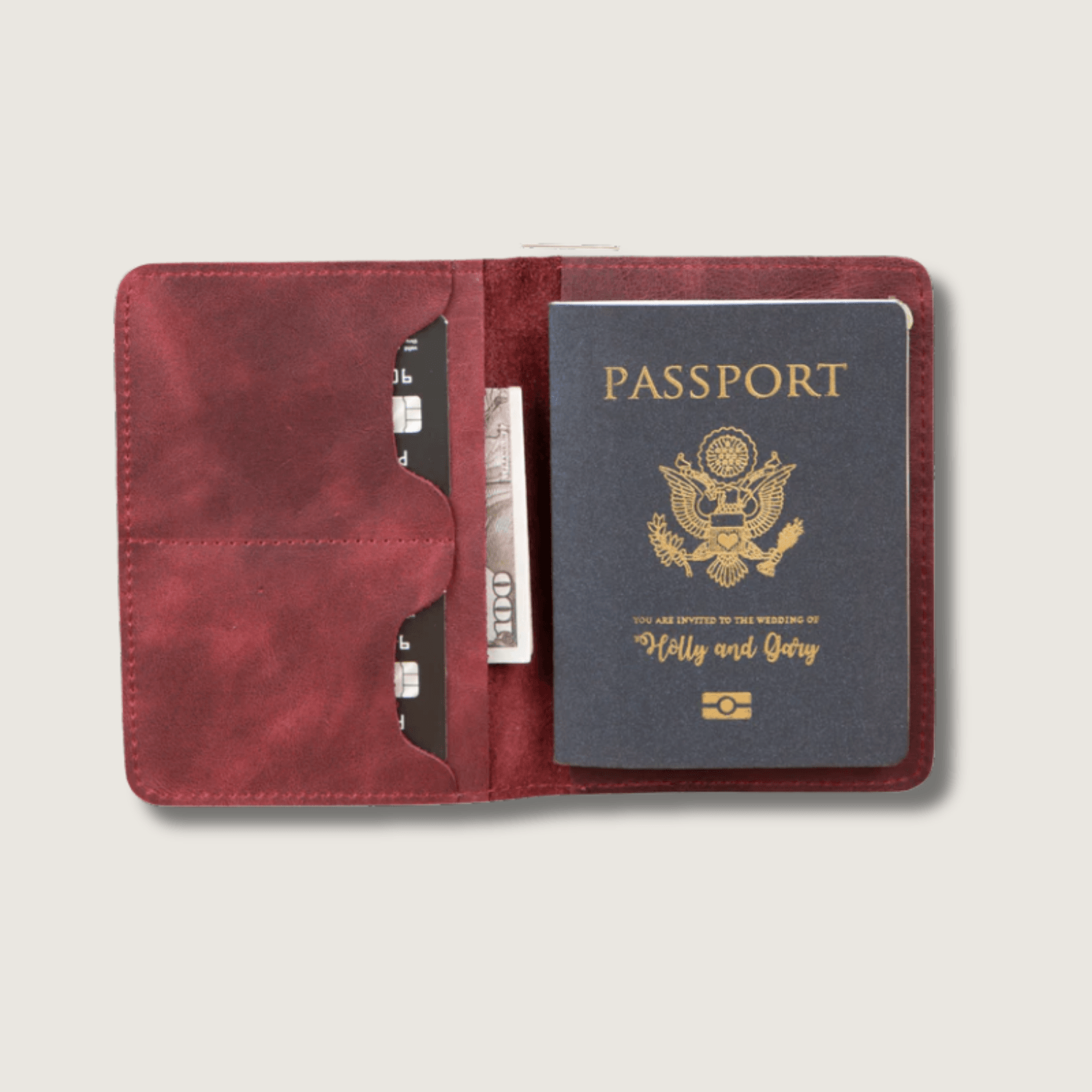 Leather Passport Holder - Burgundy - Milan