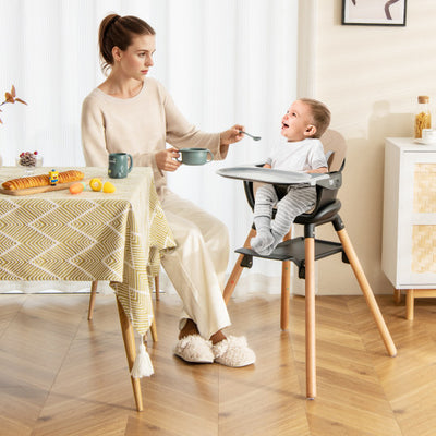 6 in 1 Convertible Highchair with Safety Harness and Removable Tray-Coffee