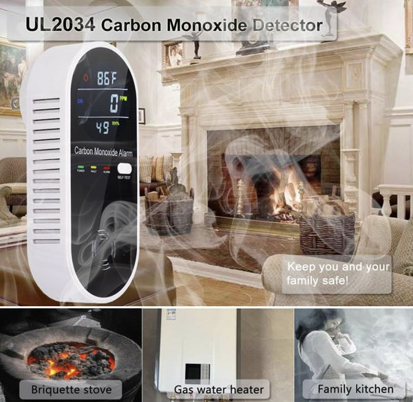3-in-1 Carbon Monoxide Detector, Carbon Monoxide Detector Plug in Wall with Temperature & Humidity Display