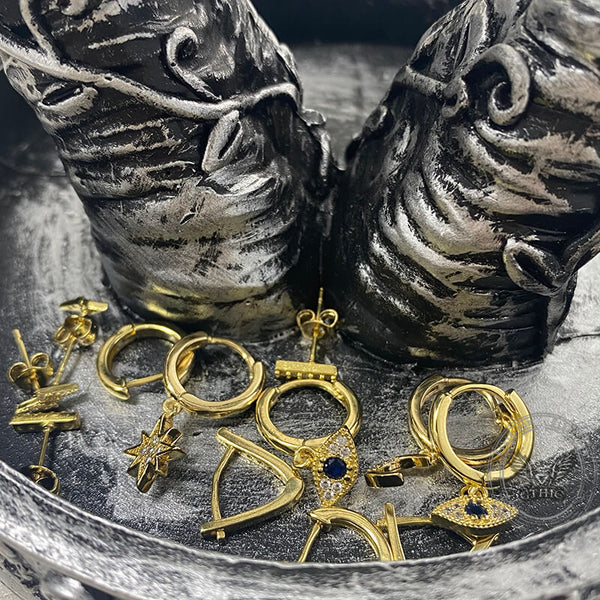 6 Pairs Gold Evil Eye Stainless Steel Earrings