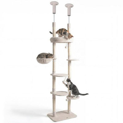 6-tier Floor to Ceiling Cat Tree with Plush Bed and Sisal Scratching Posts-Beige