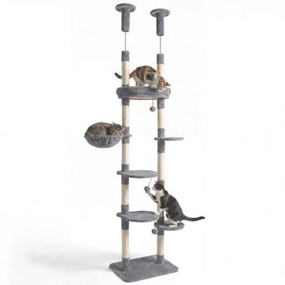 6-tier Floor to Ceiling Cat Tree with Plush Bed and Sisal Scratching Posts-Gray