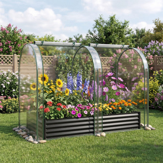 6 x 3 x 1 FT Galvanized Raised Garden Bed with Greenhouse Cover-Black