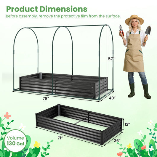 6 x 3 x 1 FT Galvanized Raised Garden Bed with Greenhouse Cover-Black