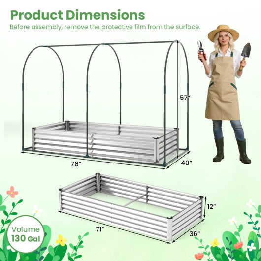 6 x 3 x 1 FT Galvanized Raised Garden Bed with Greenhouse Cover-Silver