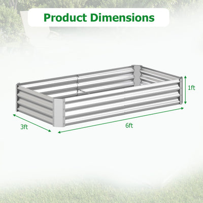 6 x 3 x 1 FT Galvanized Raised Garden Bed with Open-Ended Base-Silver