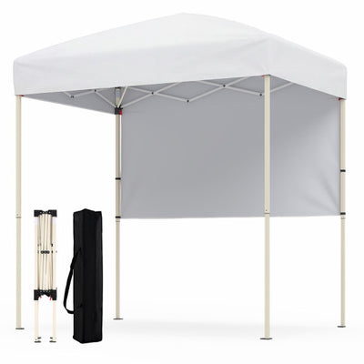 6 x 4 FT Pop-Up Canopy Tent with 1 Half Sidewall Easy Setup Folding Outdoor Sun Shelter-White