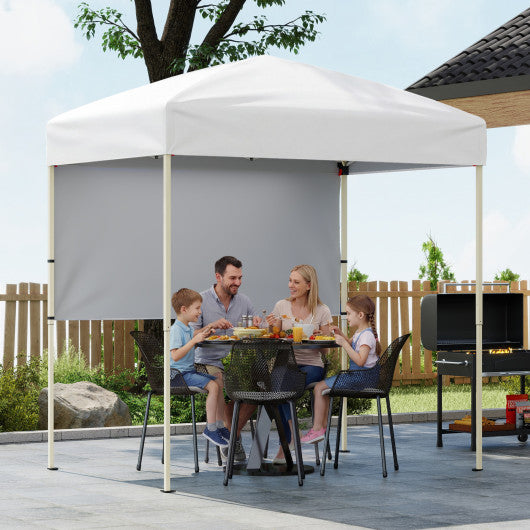6 x 4 FT Pop-Up Canopy Tent with 1 Half Sidewall Easy Setup Folding Outdoor Sun Shelter-White