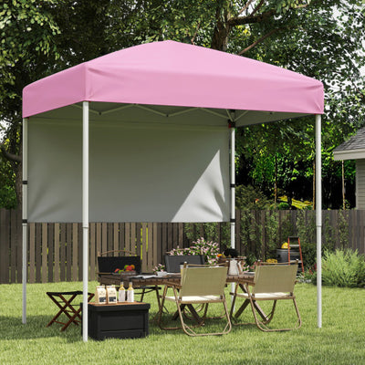 6 x 4 FT Pop-Up Canopy Tent with 1 Half Sidewall Easy Setup Folding Outdoor Sun Shelter-Pink