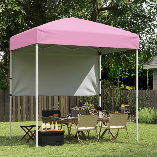 6 x 4 FT Pop-Up Canopy Tent with 1 Half Sidewall Easy Setup Folding Outdoor Sun Shelter-Pink