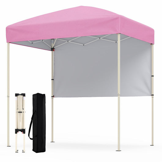 6 x 4 FT Pop-Up Canopy Tent with 1 Half Sidewall Easy Setup Folding Outdoor Sun Shelter-Pink