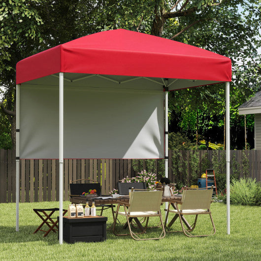 6 x 4 FT Pop-Up Canopy Tent with 1 Half Sidewall Easy Setup Folding Outdoor Sun Shelter-Red