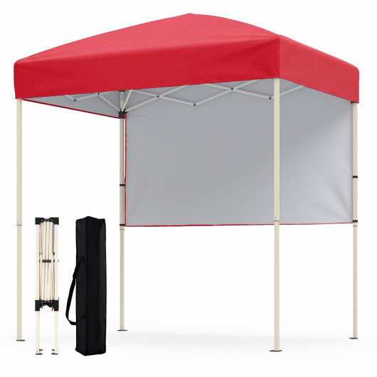 6 x 4 FT Pop-Up Canopy Tent with 1 Half Sidewall Easy Setup Folding Outdoor Sun Shelter-Red