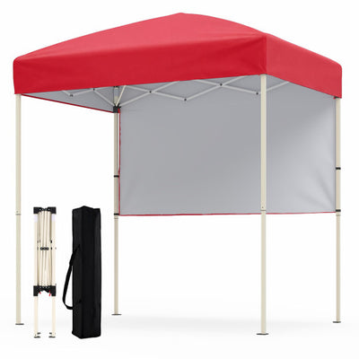 6 x 4 FT Pop-Up Canopy Tent with 1 Half Sidewall Easy Setup Folding Outdoor Sun Shelter-Red