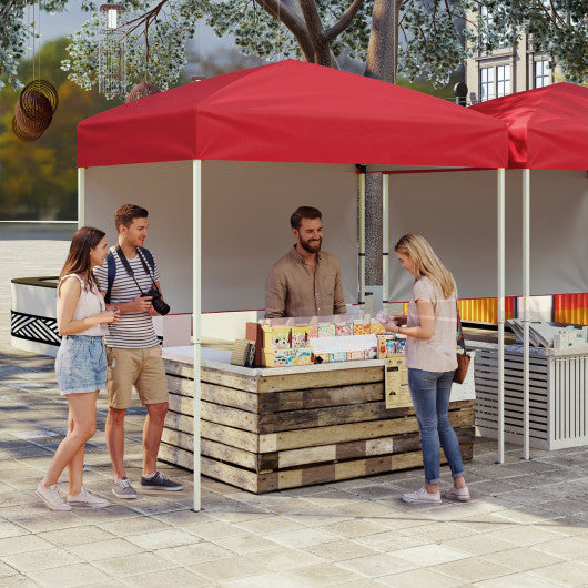 6 x 4 FT Pop-Up Canopy Tent with 1 Half Sidewall Easy Setup Folding Outdoor Sun Shelter-Red