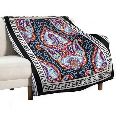 Greek Key Cream White Black Intricate Floral Gift-ready Throw Blanket