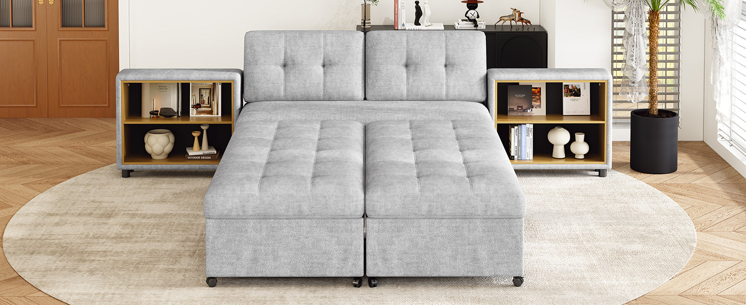 121.2' Versatile Sofa Bed Modular Sofa  Free-combined Sofa with Two Storage Racks,  Gray