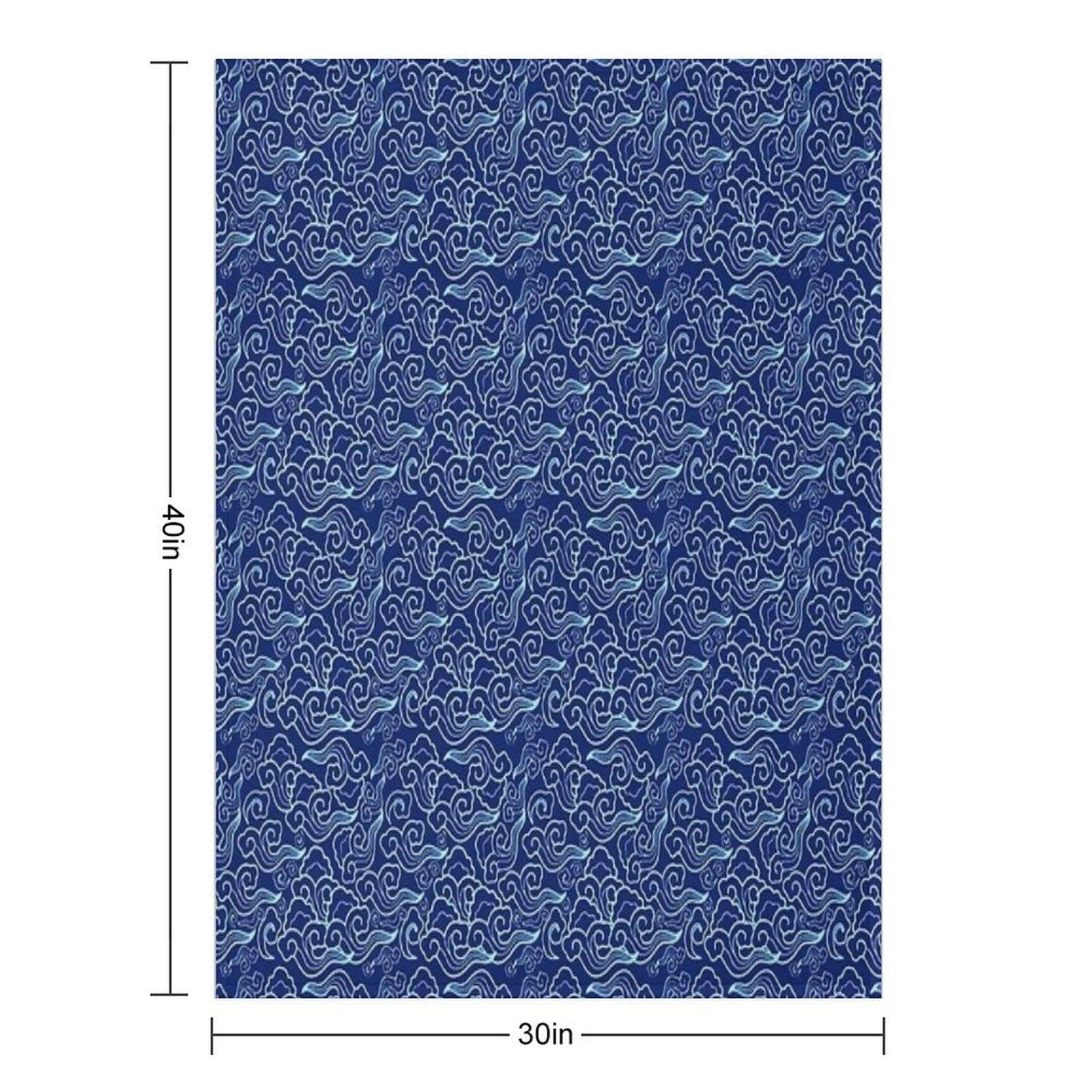 Vintage Japanese Clouds, Cobalt And Sky Blue Throw Blanket