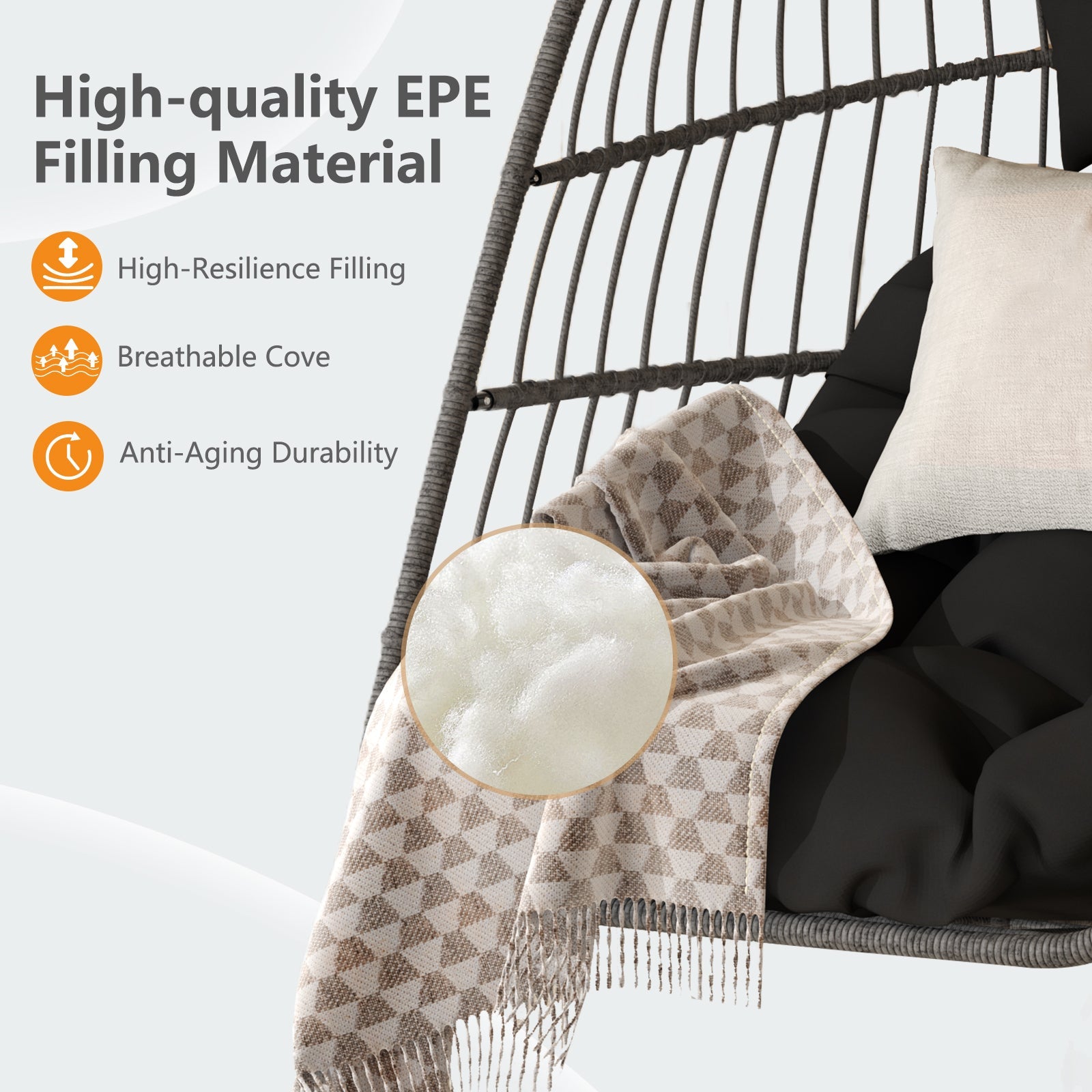 Outdoor Garden Rattan Egg Swing Hanging Chair PE Wicker Hanging Chair for Outdoor Patio