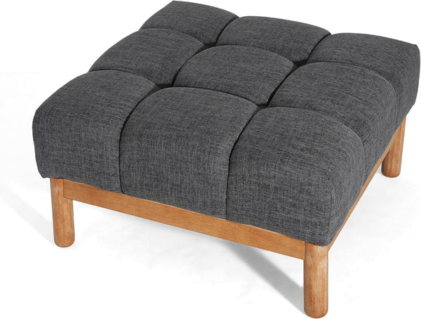 Modern Gray Fabric Ottoman With Walnut Finish WoodFrame