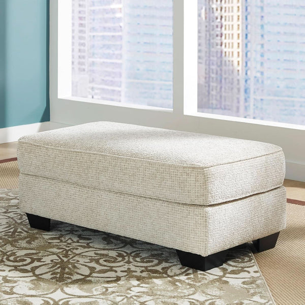 Beige Chenille Upholstered Ottoman With Cushioned Comfort