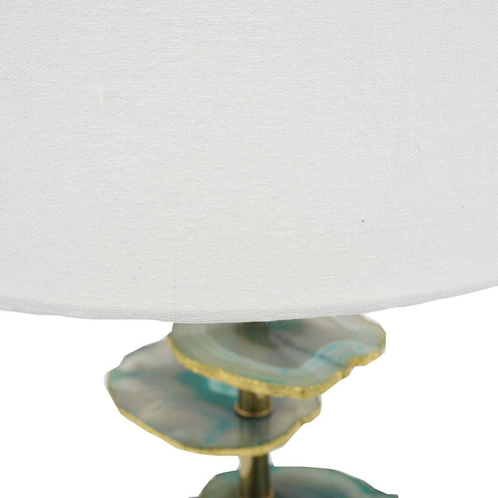 D15x29.5' Verdant Agate-Slice Table Lamp w/ Marble Base