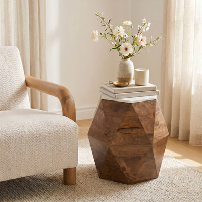 Bisel Side Table White & Walnut