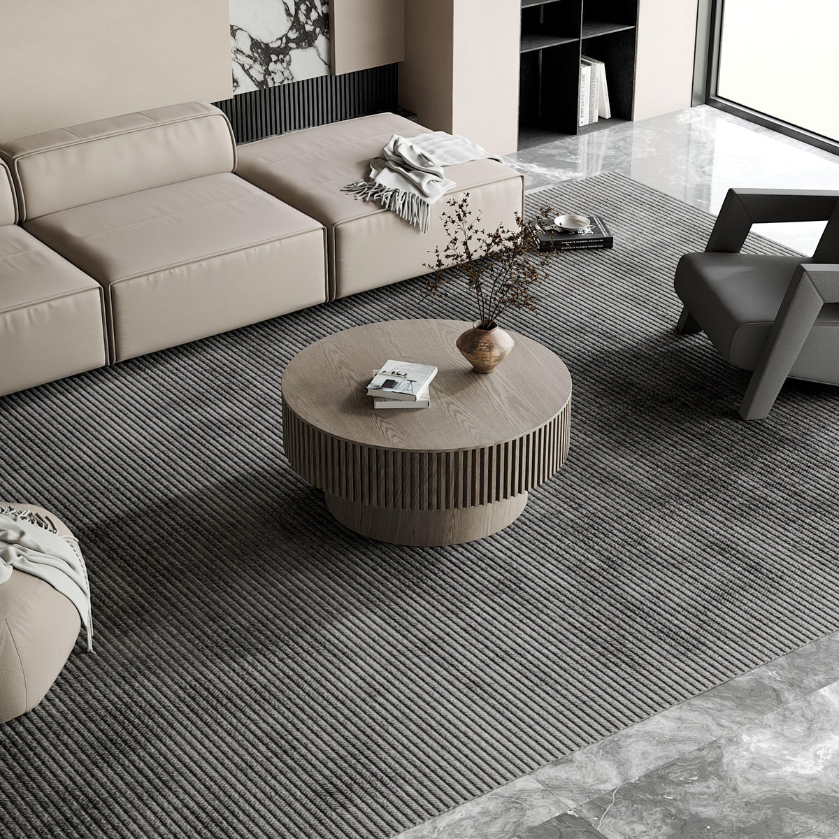 Modern Gray Round Mushroom Coffee Table with Hidden Storage