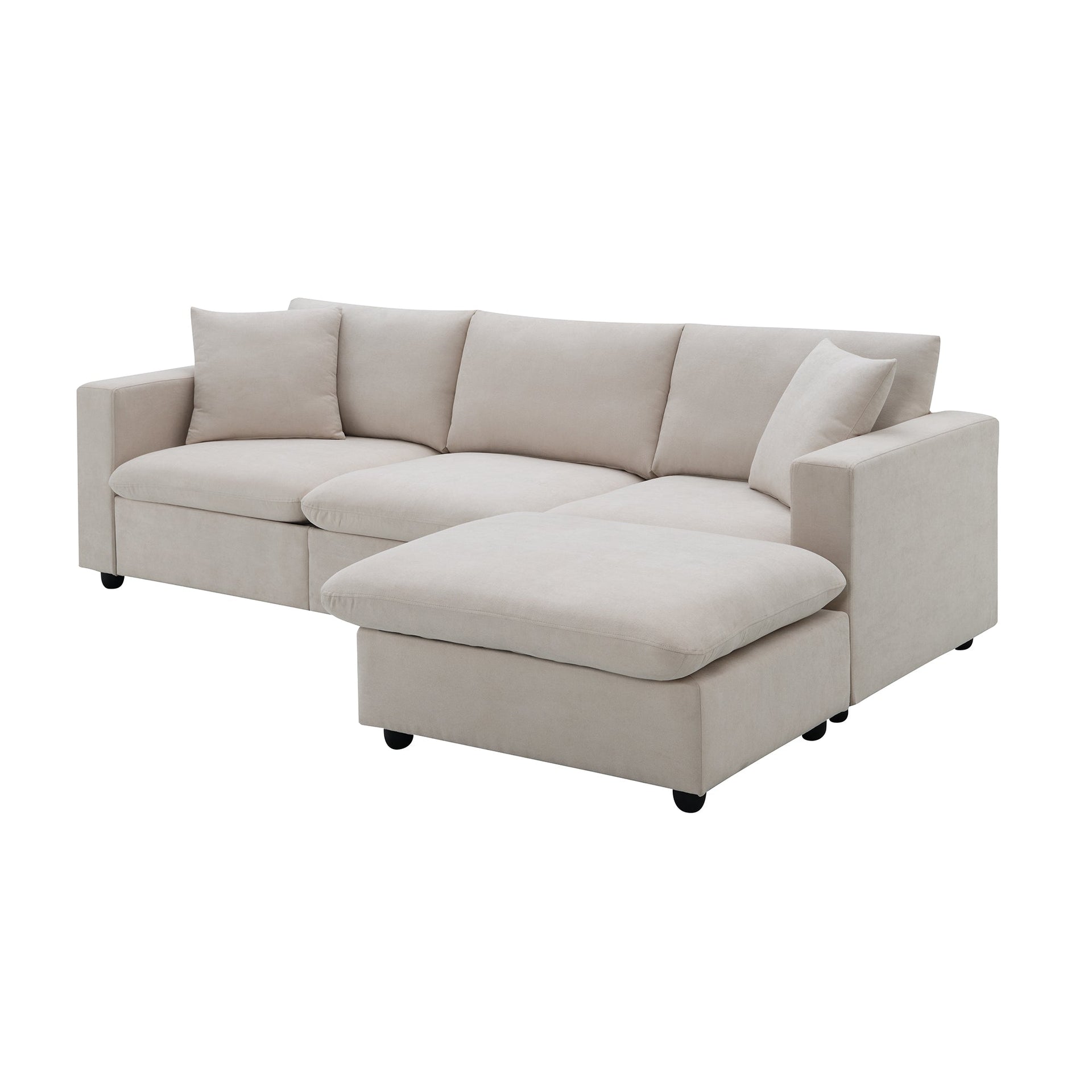 101*66' Modern Sectional Sofa with Throw Pillows,Cloud L-shaped Couch Set with Wide Seat,4 seat Polyester Comfy Fabric Couch Set with Movable Ottoman for Living Room, Apartment, Office,4 Colors