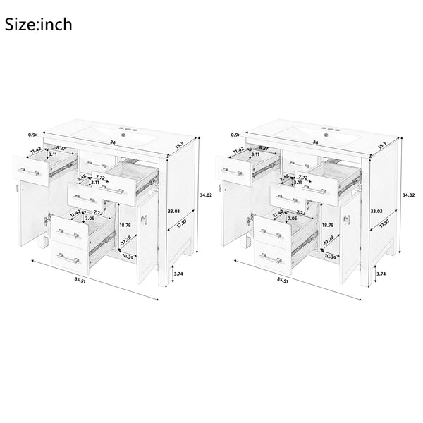 Modern Freestanding Bathroom Vanity Set with Drawers & Storage Cabinet, Solid Wood Frame
