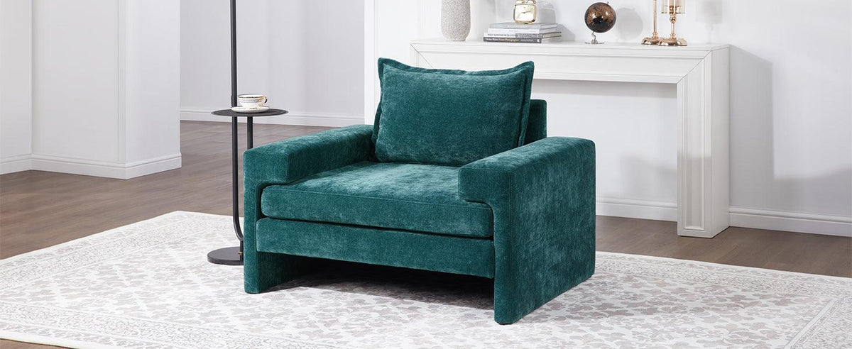 Oversized Green Chenille Accent Chair with Deep Seat & Plush Cushions