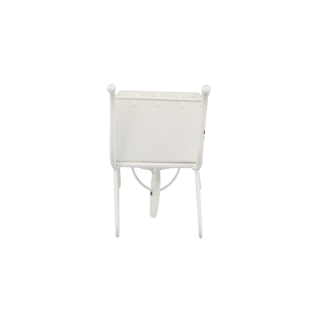 11.5x4x7' White Metal Decorative Disressed Wheelbarrow Planter, Tabletop Decor