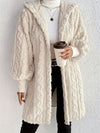 Beige Long Winter Open Front Long Sleeve Fuzzy Hooded Jacket Cozy & Stylish Outerwear